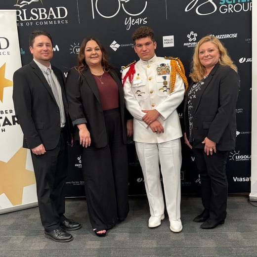 Kevan Clark, Assistant Commandant for Administration and Logistics, Cami Correa, ANA Counselor, Ethan Shahdadi, and Dr. Patrizia Zary, Dean of Academics