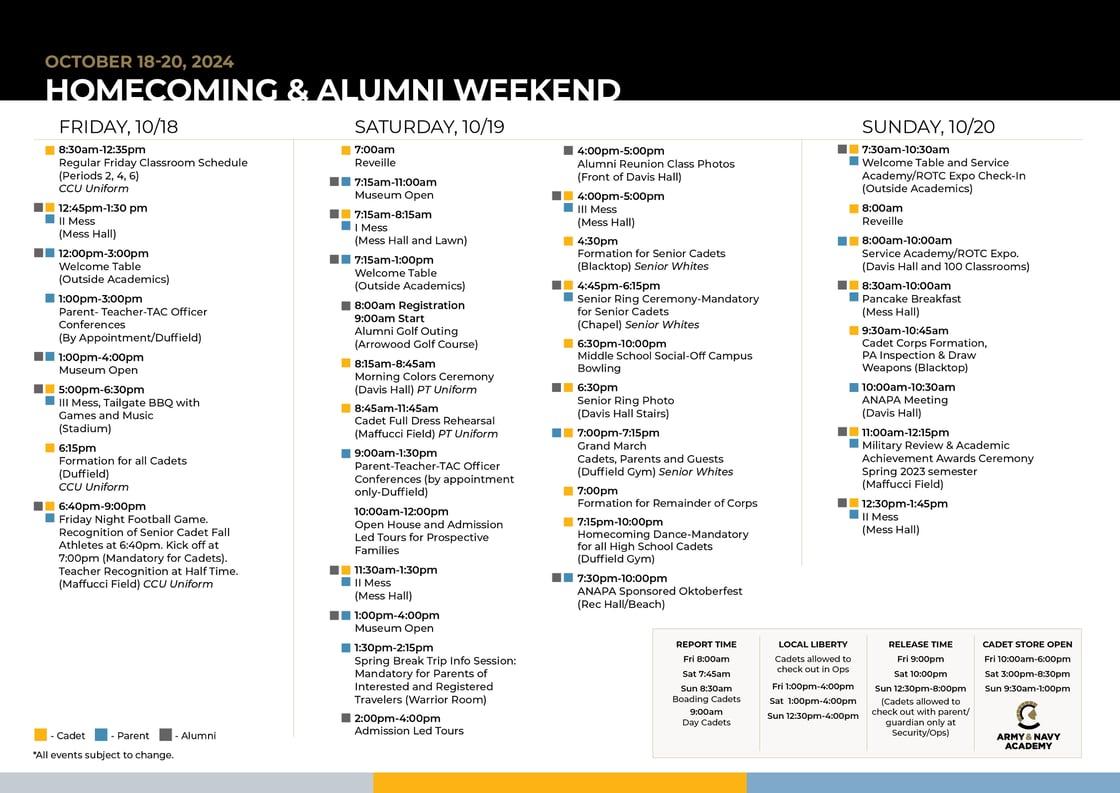 202 Homecoming/Alumni Weekend Schedule of Events