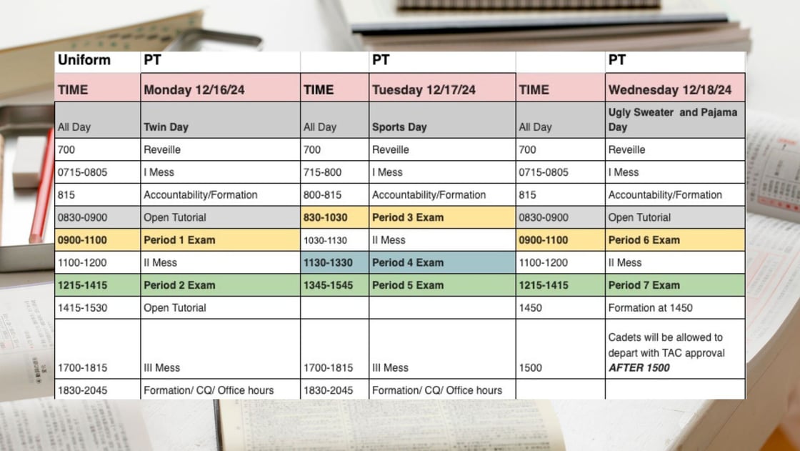 final exam schedule Dec 2024